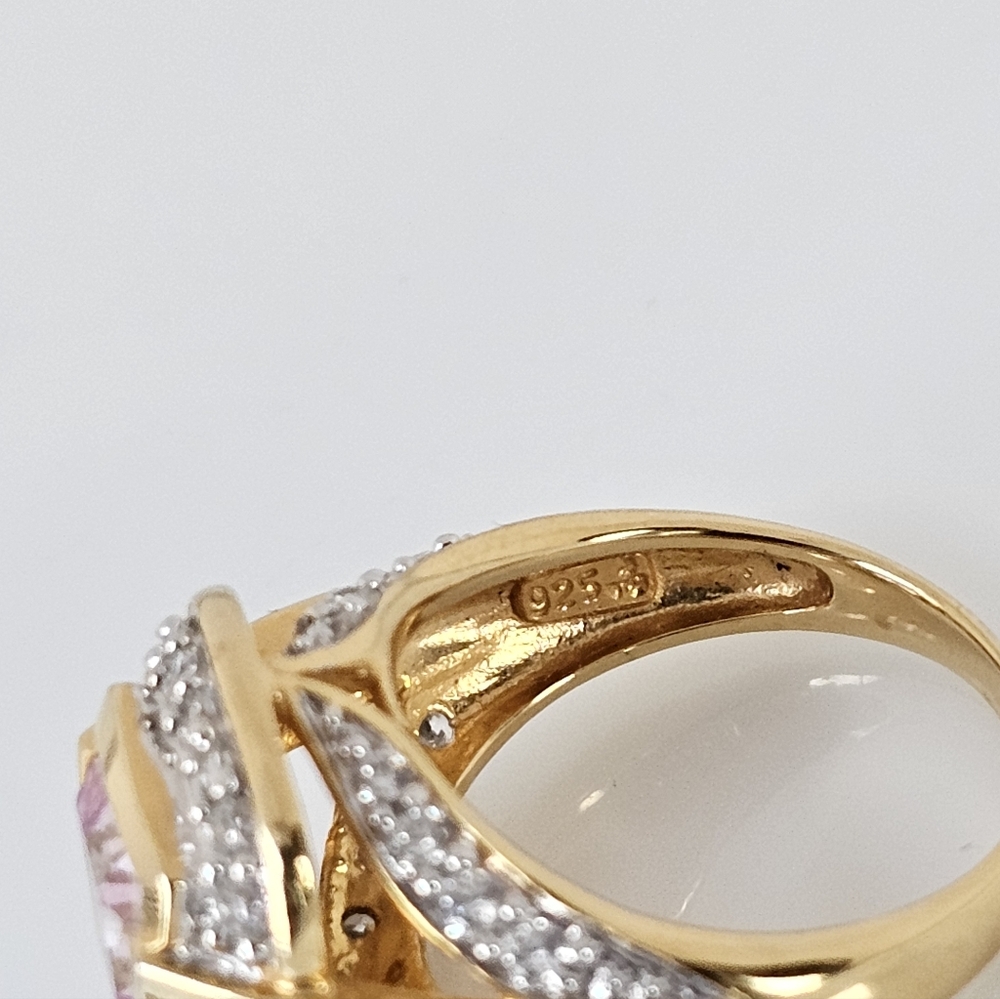 Rare Victoria Wieck Pink Sapphire & White Absolute Gemstones Vermeil Ring Sz 6! - Picture 9 of 11